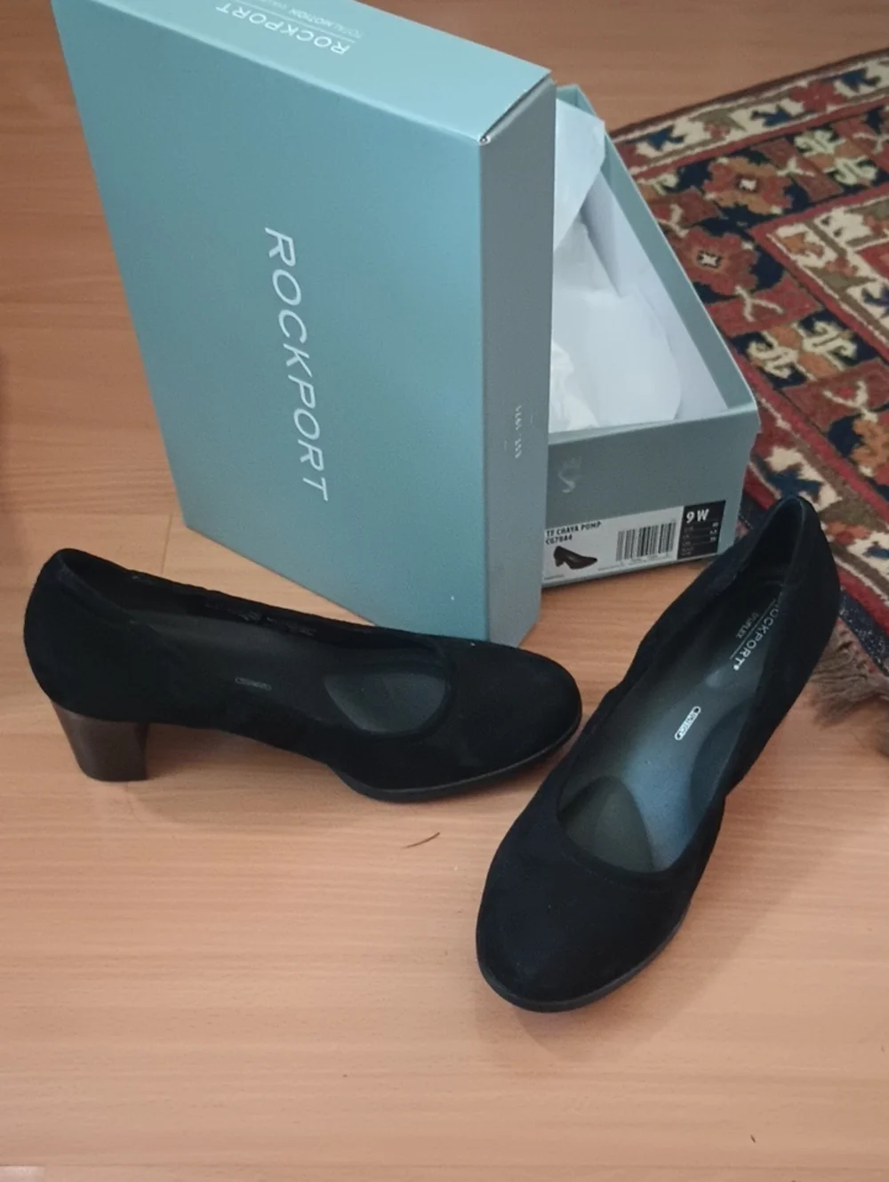 Rockport Black Suede Low Block Heel Pumps